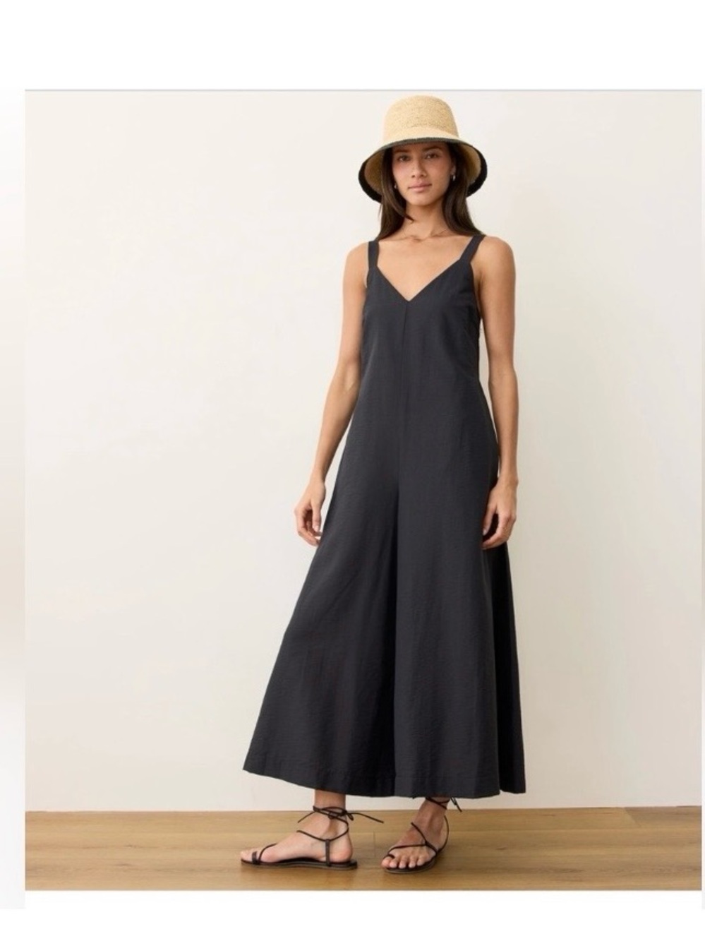 Marine Layer Black Wide-Leg V-Neck Jumpsuit